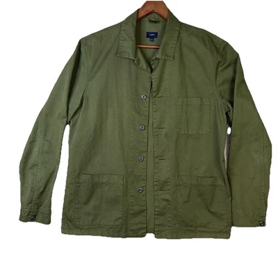 Jaqueta J Crew masculina grande verde oliva cáqui algodão utilitário bolso militar - Imagem 1 de 4