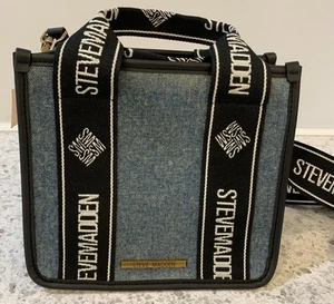 NWT Steve Madden Denim Ombré Crossbody Or Handle Purse Handbag Black Logo Strap - Picture 1 of 9
