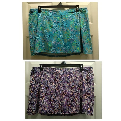 Lands' End Size 20W Lot of 2 Patterned Swim Skirts Blue Floral Purple Paisley - Image 1 of 4