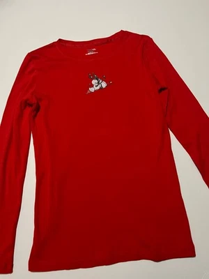 Camiseta Christmas Cherokee Mujer Roja Muñeco de Nieve Gráfico Manga Larga XL 100% Algodón Foto 1 de 3