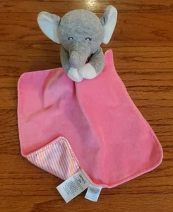 Carter’s Gray Hot Pink Elephant Baby Blanket Stripe Satin Rattle Security Lovey - Picture 1 of 7