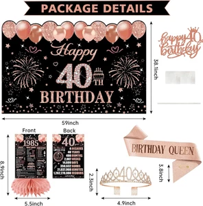 Decorazioni 40° Compleanno Donna Corona e Fascia Oro Rosa Nero Fantastiche Da - Foto 1 di 6