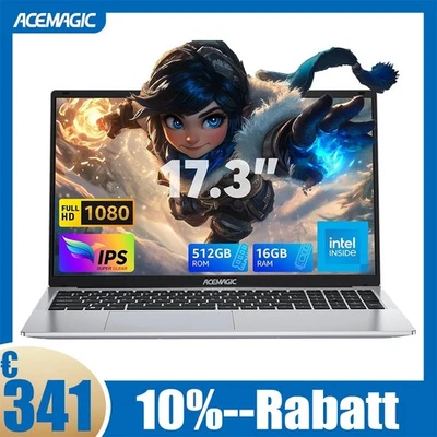ACEMAGIC 17.3 Zoll HD Laptop Intel N97 16GB DDR4 512GB SSD Notebook Windows11 - Bild 1 von 4