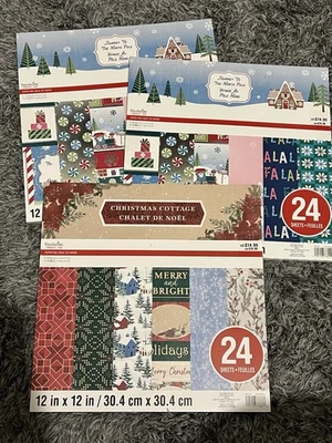 LOTE DE 3 ALMOHADILLAS DE PAPEL CARTULINA ÁLBUM DE RECORTES CASA NAVIDAD 12 X 12 LOTE DE 24 HOJAS Foto 1 de 3