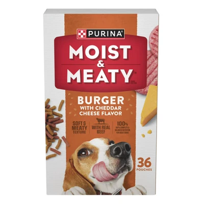 Purina Moist & Meaty Dry Dog Food Soft Beef Burger with Cheddar Cheese 6 oz 36PK