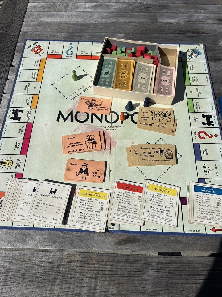 Monopoly 1935 Antique Vintage w/ Board, Blue 1936 Patent First  - Image 1 of 4