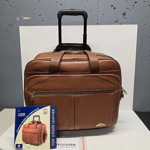 Bolso de mano Samsonite de cuero genuino tostado con ruedas 921623 vintage - Imagen 1 de 11