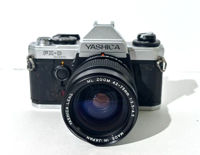Cámara réflex de película de 35 mm de cuarzo Yashica FX-D con zoom ML 42-75 mm lente como está Foto 1 de 4