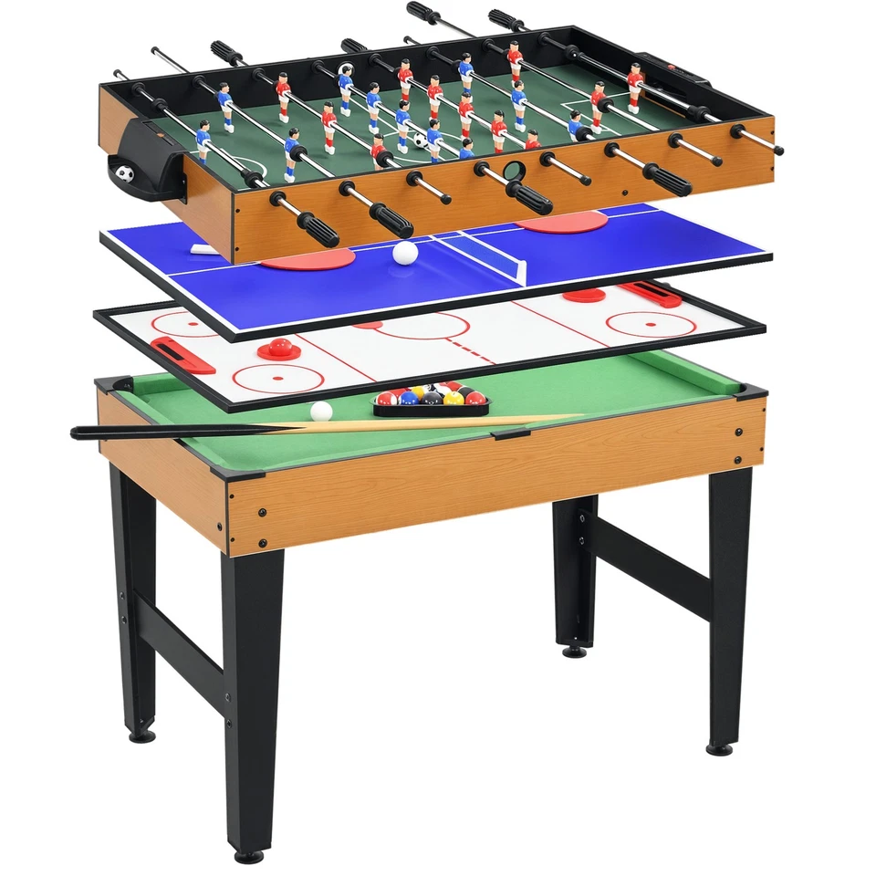 4 in 1 Multigame Spieletisch, Partyspieltisch mit Tischtennis Stahl, Naturholz - Bild 1 von 4