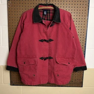 Vintage Lobster Clasp Jacket Womens 1X XL Red Denim & Co 90s Y2K Coat Flannel - Picture 1 of 13