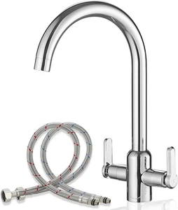 Kitchen Taps Chrome UK Standard Double Handle Dual Lever 1 Hole Deck Mount for K - Picture 1 of 6
