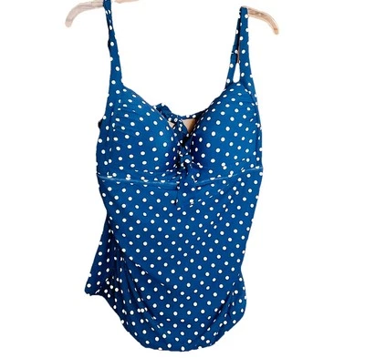 Liz Claiborne Traje de Baño Sujetador Tankini Top Talla 2XL Azul Marino Blanco Lunares Corbata $49 Foto 1 de 4