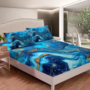 Blue Smoke Style Marble Bed Sheet Set for Teen Boys Bedroom Youth Man Hippie ... - Bild 1 von 5