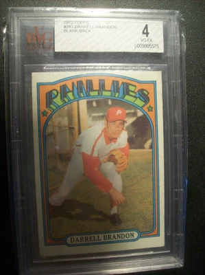 ERROR- Blank Back 1972 TOPPS #283 DARRELL BRANDON (PHILLIES) BASEBALL CARD BVG 4 - Image 1 of 2