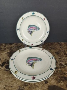 Set of 3 FOLKCRAFT Stoneware Rainbow Trout Salad Plates By Scotty Z 8 1/2" - Picture 1 of 7