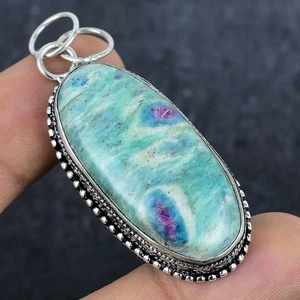 Natural Ruby Fuchsite Gemstone 925 Sterling Silver Jewelry Pendant 2.36" Gift V6 - Picture 1 of 6