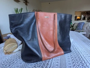 Rebecca Minkoff Large Black Brown Tote Bag Zipper See Photos  - Picture 1 of 7