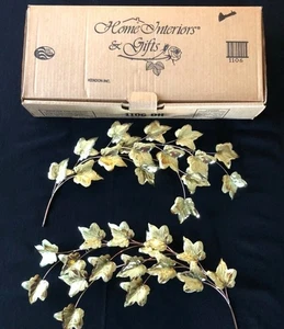 HOME INTERIORS Set of 2 Brass Tone Ivy Leaf Wall Decor 1106 DH Original Box USA - Picture 1 of 8