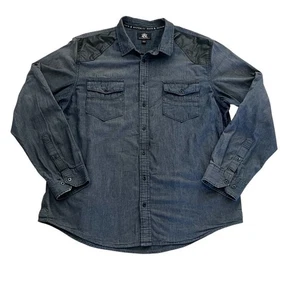 Rock & Republic Men's XXL Faux Leather Trimmed Gray/Black Button Shirt - Picture 1 of 4