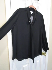 NWT ~ NEIMAN MARCUS Sheer Black Tunic Blouse w/Necktie ~ SZ M - Picture 1 of 9