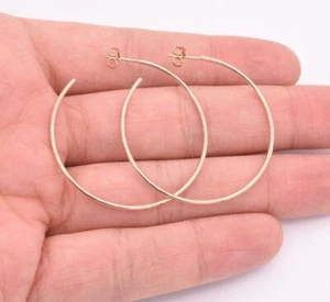 1 1/2" 40mm Large Plain Shiny Endless Hoop Earrings REAL 14K Rose Gold - Picture 1 of 5