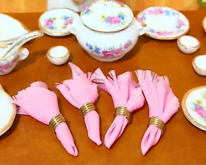 Puppenhaus Miniatur Rosa Baumwolle Tisch Servietten mit Ringen (NUR) - Bild 1 von 2