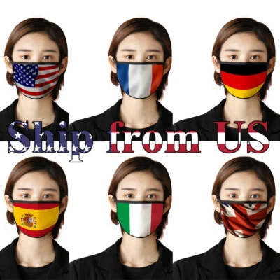 6pcs American National Flag Cotton Masks Set Half Face Mouth Cover USA UK France - Image 1 of 4