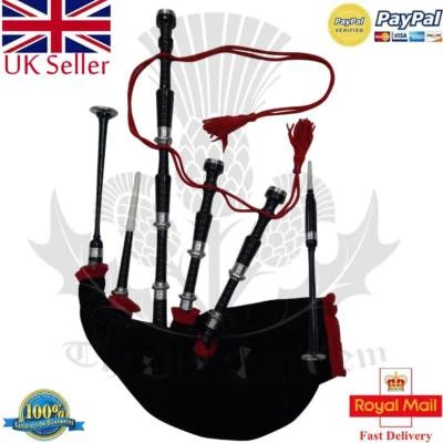 Cornamusa Scozzese Delle Highland Completo Misura Argento Supporti Finitura Nera - Immagine 1 di 3