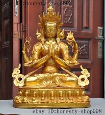 Huge Tibet buddhism bronze Gilt 4 Arms Chenrezig kwan-yin GuanYin Buddha statue