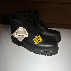 Mens 12 D M Sears Black Leather Smooth Steel Toe 7” Ankle Work Boots Lace-Up - Picture 1 of 12