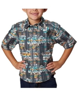Roper Niño Mediano Manga Corta Tropical Estampado Hawaiano Perla Gris A Presión Foto 1 de 3