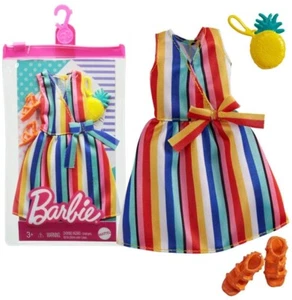 Barbie Clothing Fashion Pack Stripe Dress Pineapple Purse + Sandals New - Picture 1 of 1