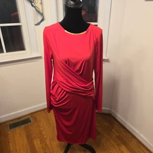 Michael Kors Red Sheath Dress Gold Accent Long Sleeve Party Dress - Picture 1 of 8