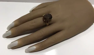 Vintage 10k Yellow Gold Oval Smokey Quartz Ring Size 7.75 - Picture 1 of 13
