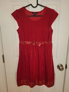 George Girls Size 14-16 Christmas Party Dress Red Velvet Sequin Short Sleeved - Picture 1 of 5