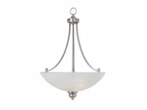 New 3 Light pendant fixture in brushed nickel finish with white alabaste Sealed - Picture 1 of 3