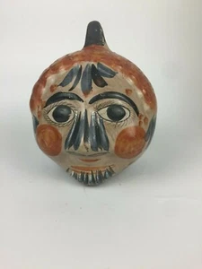 VTG Mexican Tonala Hand Painted Pottery Face Head Coin Bank RARE  - Picture 1 of 6