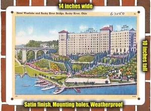 INSEGNA IN METALLO - Cartolina Ohio - Hotel Westlake and Rocky River Bridges, Rocky Rive - Foto 1 di 1