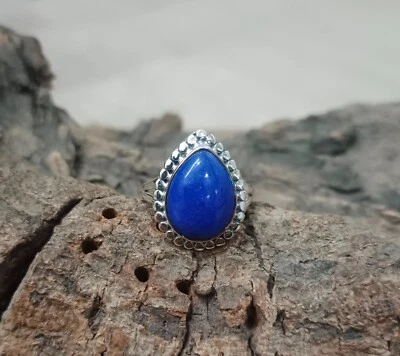 Anello in argento sterling 925 con pietra preziosa naturale lapislazzuli misu... - Immagine 1 di 4