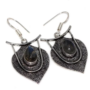 925 Silver Plated Sodalite Ethnic Earrings Handmade Jewelry Size 2" GW - Picture 1 of 3