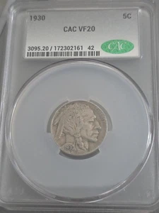 1930 CAC F12 Or VF20 - Buffalo Nickel - Picture 1 of 3