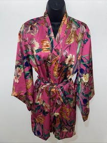 Aubade Sweet Folk Pink Floral Kimono Robe Bat Wing Cover Up Size XS