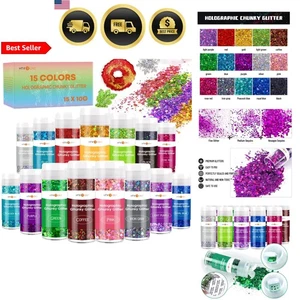 Holographic Chunky Glitter Craft Glitter Nails Face Tumblers Epoxy 15 Colors - Picture 1 of 9