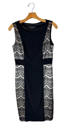 Vestido feminino Cynthia Rowley 6 preto nude renda jersey malha bainha sem mangas festa - Imagem 1 de 4