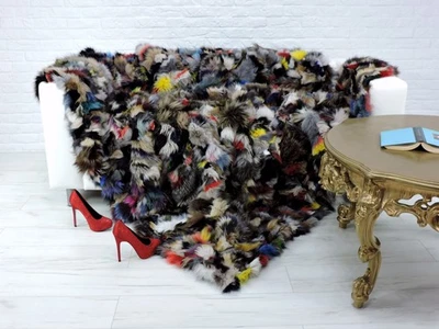 Fuchsfell Decke: Bunte Patchwork Echtpelz Teppich (86" X 78") 057 - Bild 1 von 4