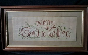 ANTIGUO EXQUISITO PAPEL PERFORADO PUNTO DE CRUZ "CERCA DE MI DIOS A TI" ENMARCADO 15X... - Imagen 1 de 13