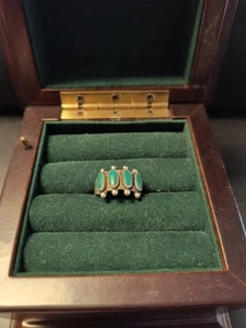 Anello Zuni fascia turchese verde liscio punta piccola mignolo argento sterling misura 6,75 - Foto 1 di 6