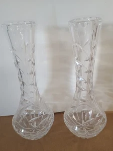 CUT GLASS BUD VASE PAIR - Picture 1 of 5