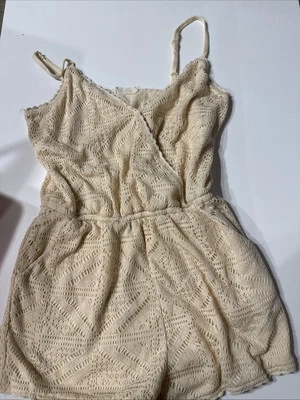 Женский комбинезон вязаный крючком крем спагетти ремень S  - Изображение 1 из 4