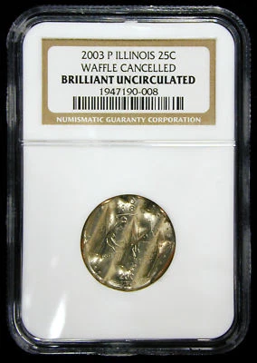 ILLINOIS STATE QUARTER 25c  CANCELLED COIN 2003P  IN NGC HOLDER - Image 1 of 2